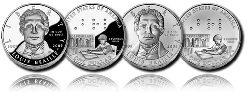2009 P Louis Braille Bicentennial Commemorative Silver Dollar BU