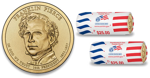 2010 Franklin Pierce Presidential $1 Coin and $25 Dollars Rolls – Click to 