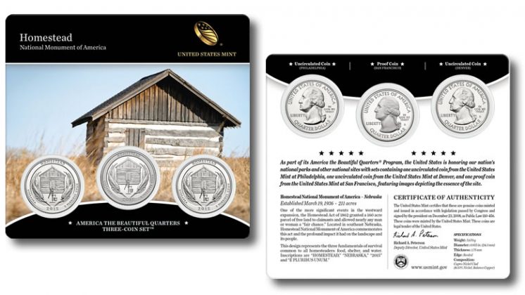 Three Coin Set Of 2015 Homestead Quarters CoinNews   2015 Homestead National Monument Quarters Three Coin Set Front And Back Side 746x420 