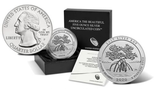 2020-P Salt River Bay Five Ounce Silver Uncirculated Coin and Packaging