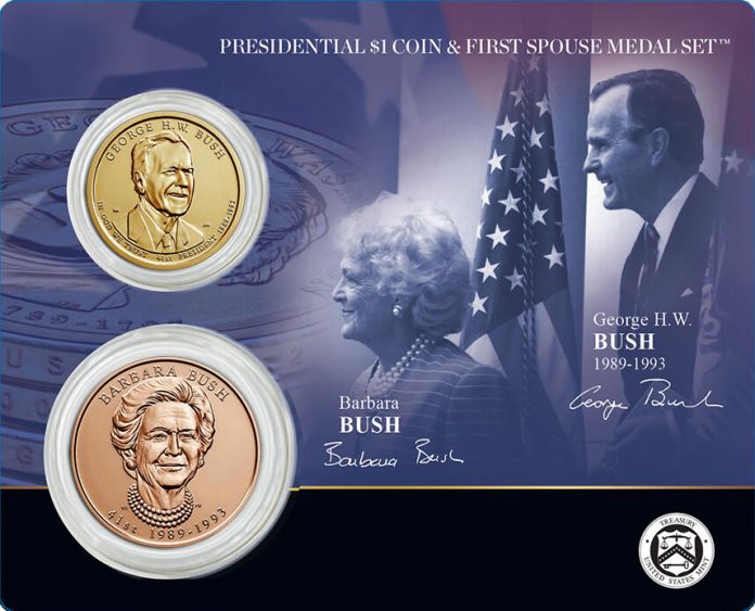 Bush Presidential George H.W. and Barbara Bush Presidential $1 Coin ...