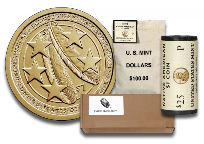 2021 Native American $1 Coin, roll, bag and box