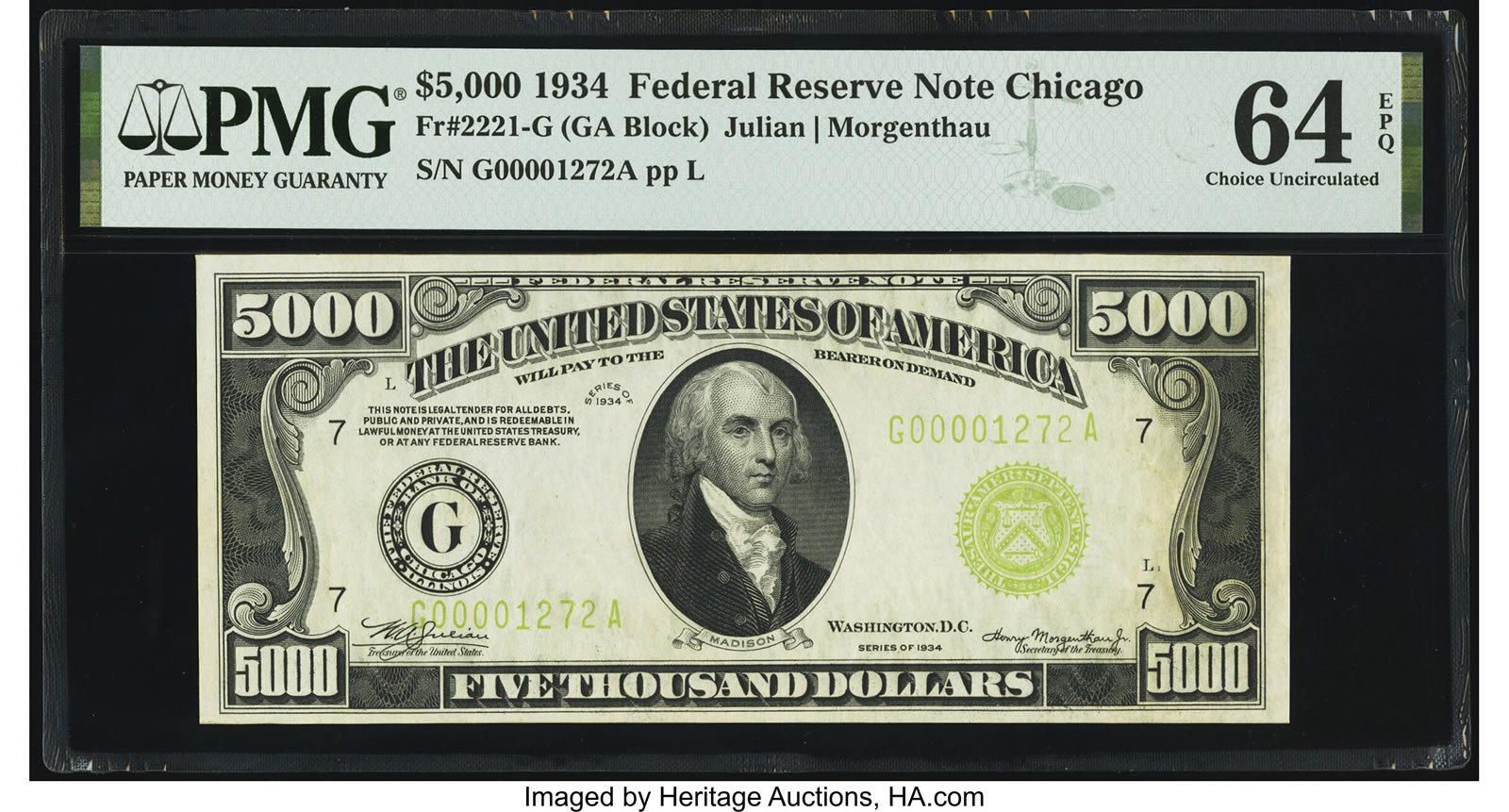 $5000 US Dollar Bill, President Madison, Federal Reserve Note | Poster