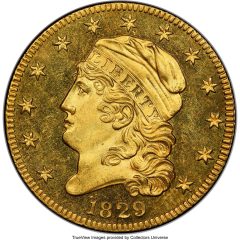 1829 Capped Head Left Half Eagle, PR66+