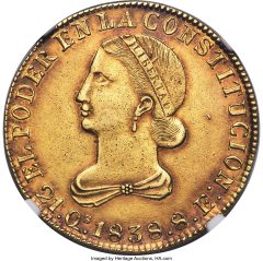 Republic gold 8 Escudos 1838 QUITO-MV AU55 NGC