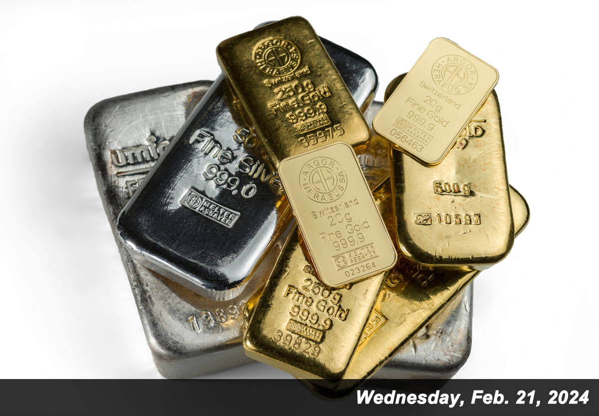 Precious Metals Prices Fall on Wednesday, Feb. 21