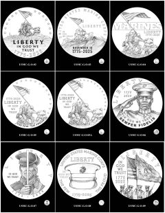 2025 U.S. Marine Corps 250th Anniversary Gold Coin Candidate Designs – Obverses 2-9