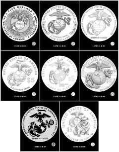 2025 U.S. Marine Corps 250th Anniversary Gold Coin Candidate Designs – Reverses 1-8