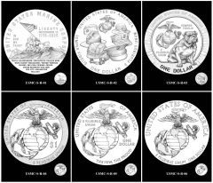 2025 U.S. Marine Corps 250th Anniversary Silver Dollar Candidate Designs – Reverses 1-6