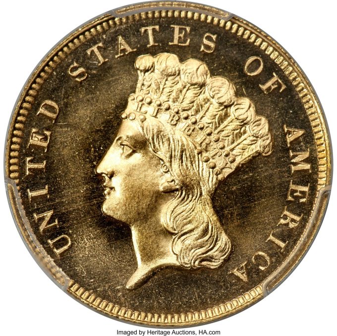 1865 Three Dollar Gold, PR66 Cameo