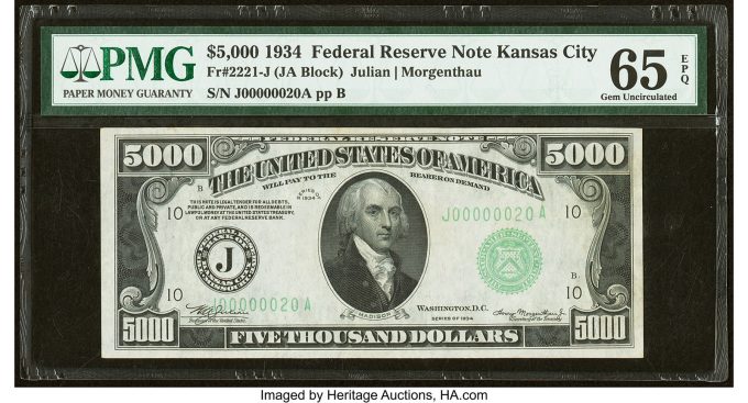 Fr. 2221-J $5,000 1934 Federal Reserve Note