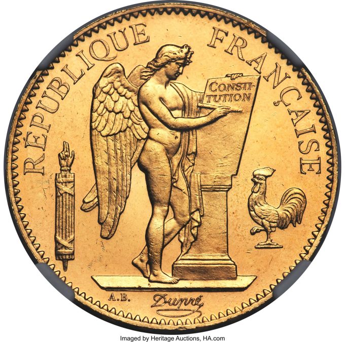 Republic gold Proof 100 Francs 1889-A PR63 Cameo NGC