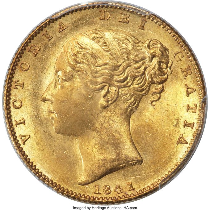Victoria gold "Shield" Sovereign 1841 MS65+ PCGS,