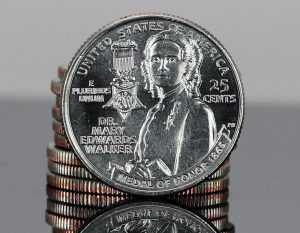 This CoinNews photo shows a stack of 2024 Dr. Mary Edwards Walker quarters