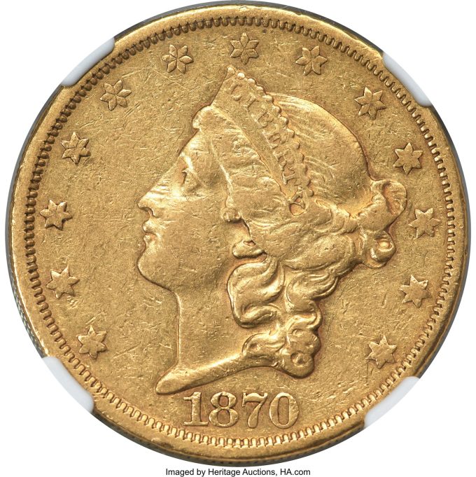 1870-CC Liberty Double Eagle, XF40