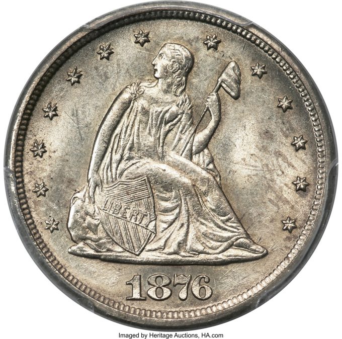 1876-CC Twenty Cent Piece, MS65