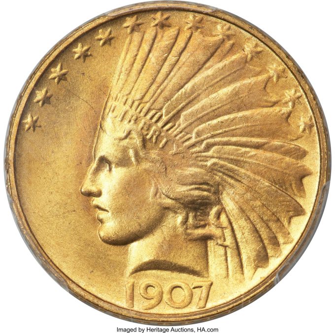 1907 rolled rim Indian Eagle MS66