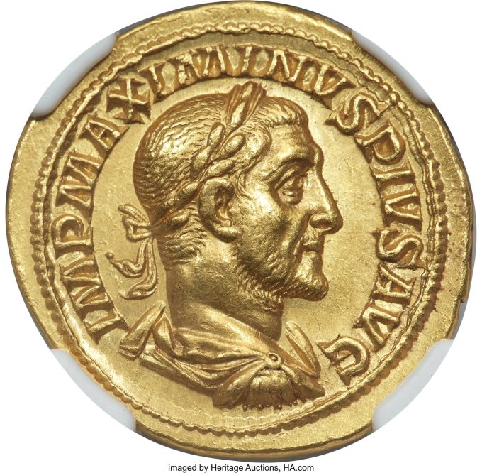 Maximinus I (AD 235-238). AV aureus (21mm, 6.56 gm, 7h). NGC Choice XF★ 5/5 - 3/5, brushed