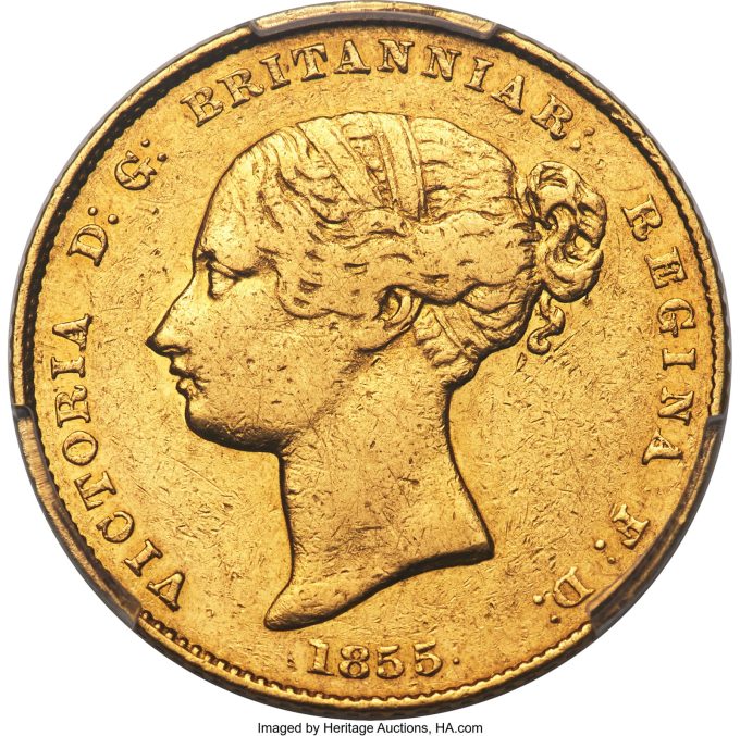 Victoria gold 1/2 Sovereign 1855-SYDNEY XF45 PCGS