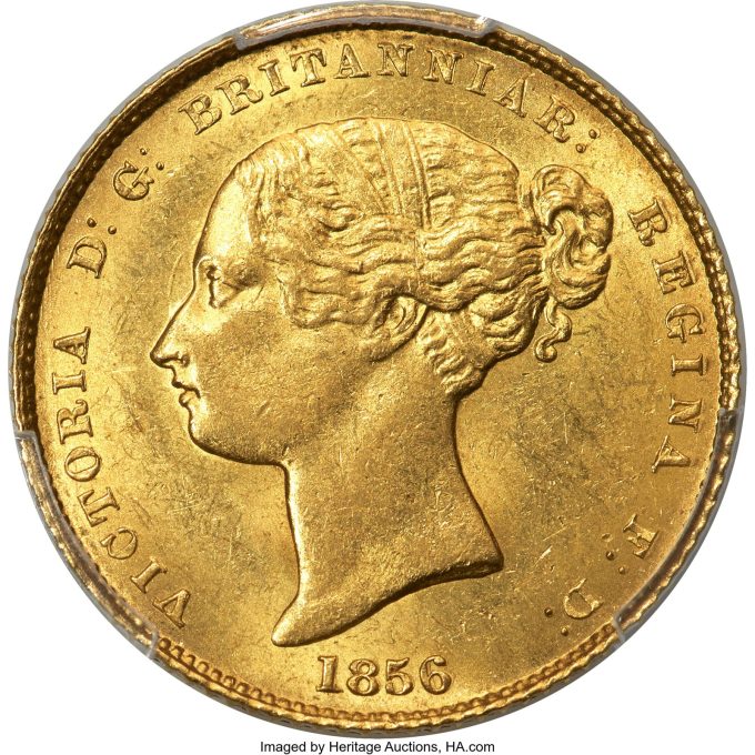 Victoria gold 1/2 Sovereign 1856-SYDNEY MS62 PCGS