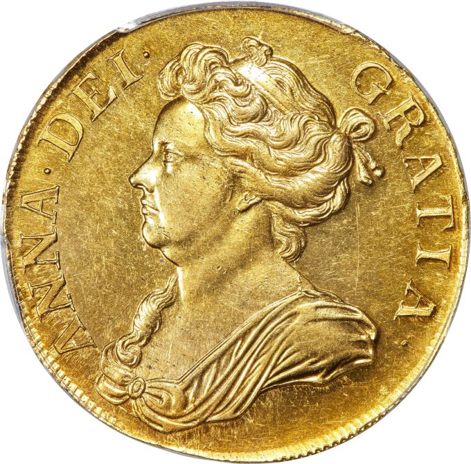 Anne gold 5 Guineas 1709 MS61 PCGS