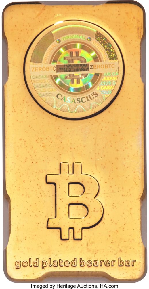 Casascius gold-plated brass _Storage Bar_ Bearer Bar Loaded (Unredeemed) 3 Bitcoin (BTC) 2011 Genuine PCGS