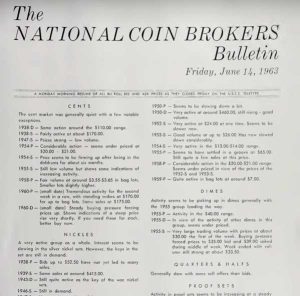 Cover of June 14, 1963 edition of National Coin Brokers Bulletin