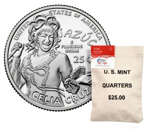 US Mint image 2024 Celia Cruz quarter and bag