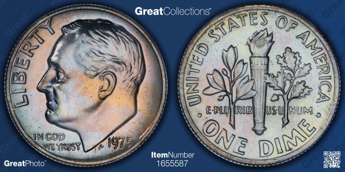 1975 No S Proof Dime - obverse and reverse