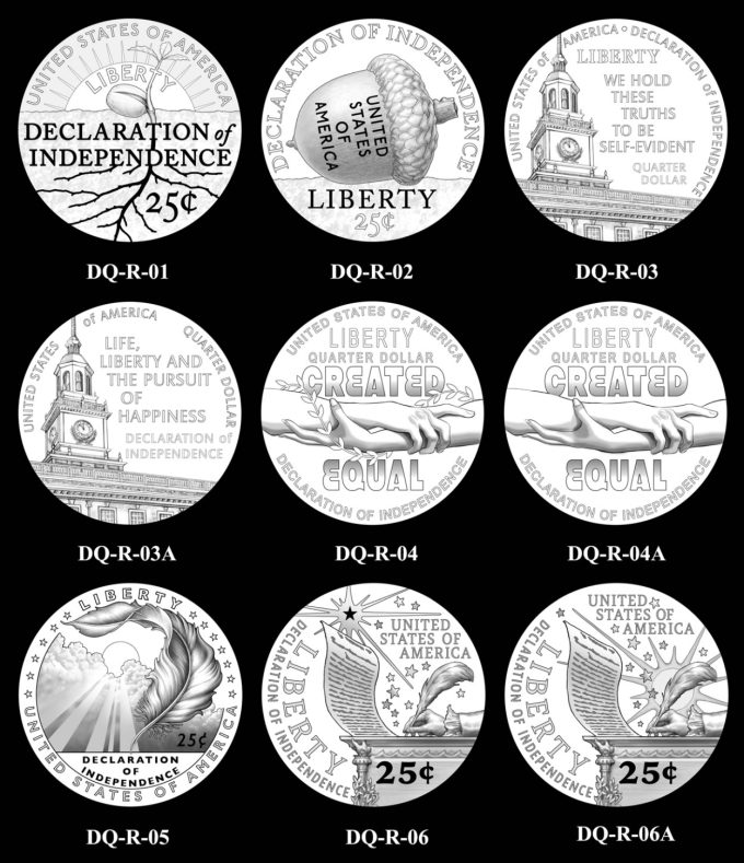 Candidate Designs 1-6 Reverse 2026 Semiquincentennial Declaration of Independence Quarter