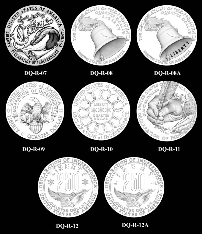 Candidate Designs 7-12 Reverse 2026 Semiquincentennial Declaration of Independence Quarter