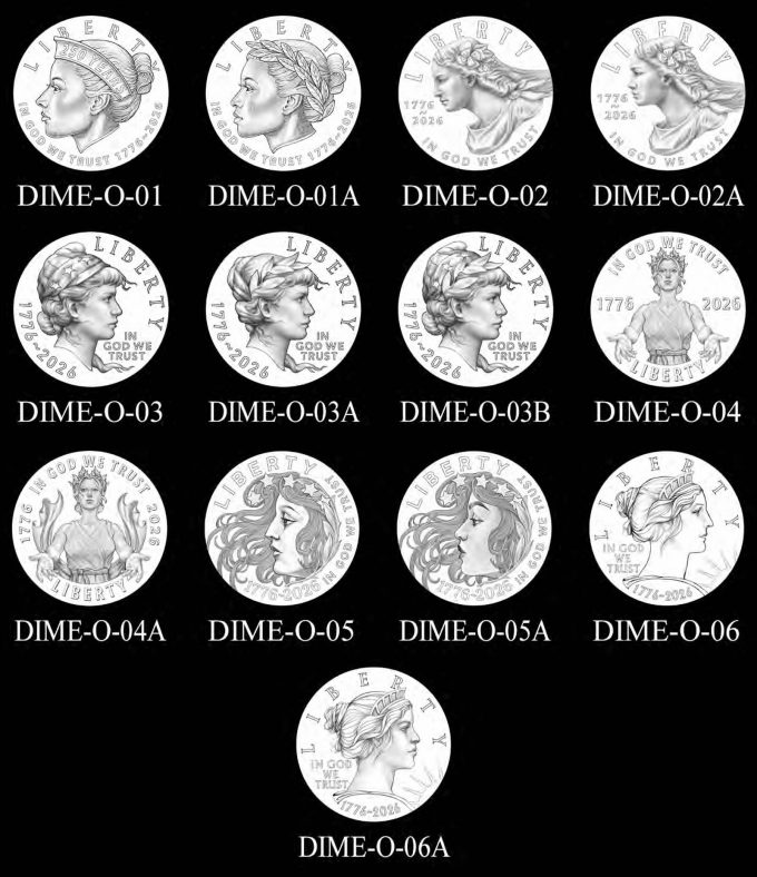 Candidate Designs Obverse 2026 Semiquincentennial Dime