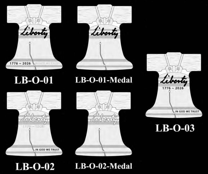 Obverse Candidate Designs Non-Round 2026 Liberty Bell Coins and Medal