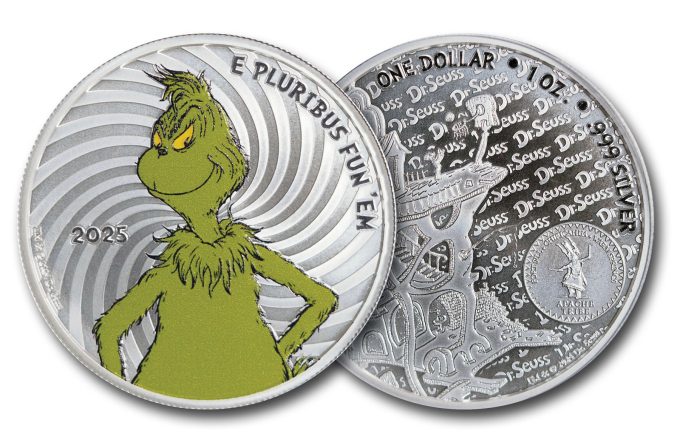 Obverse and reverse of Grinch coin