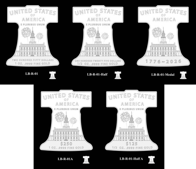 Reverse Candidate Designs 1 Non-Round 2026 Liberty Bell Coins and Medal