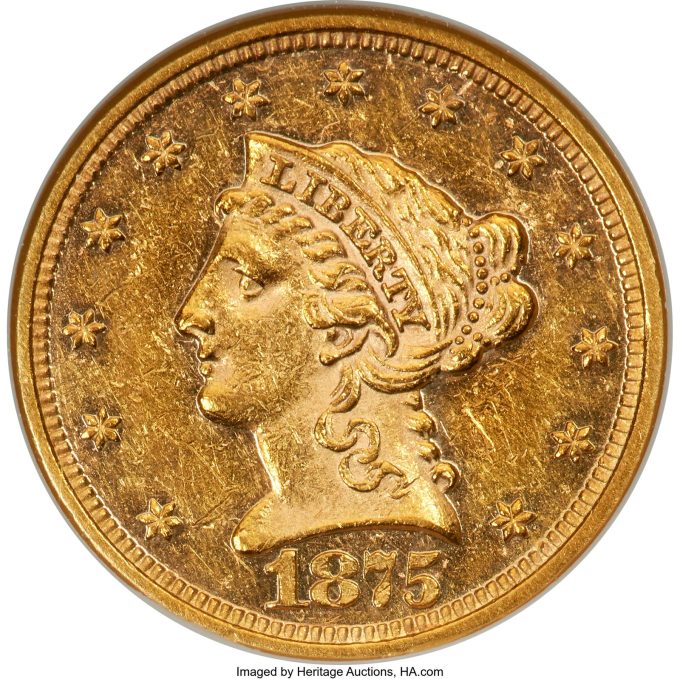 1875 Liberty Quarter Eagle, MS60