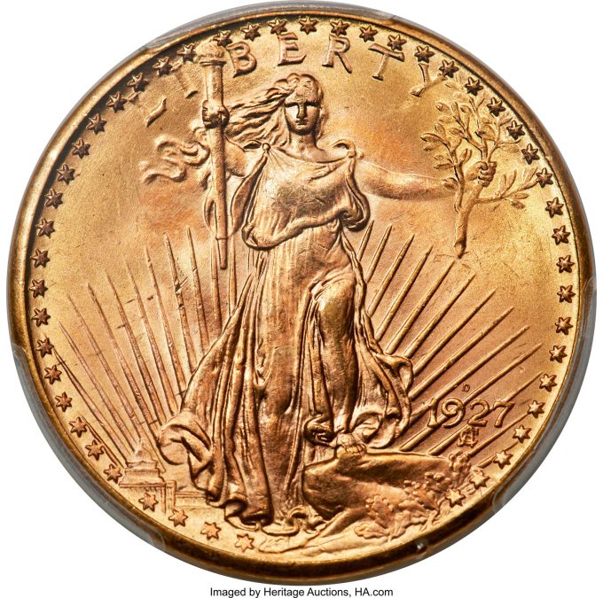 1927-D Saint-Gaudens Double Eagle, MS65+ _PCGS_CAC