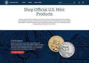 
A screenshot of the U.S. Mint's shopping homepage