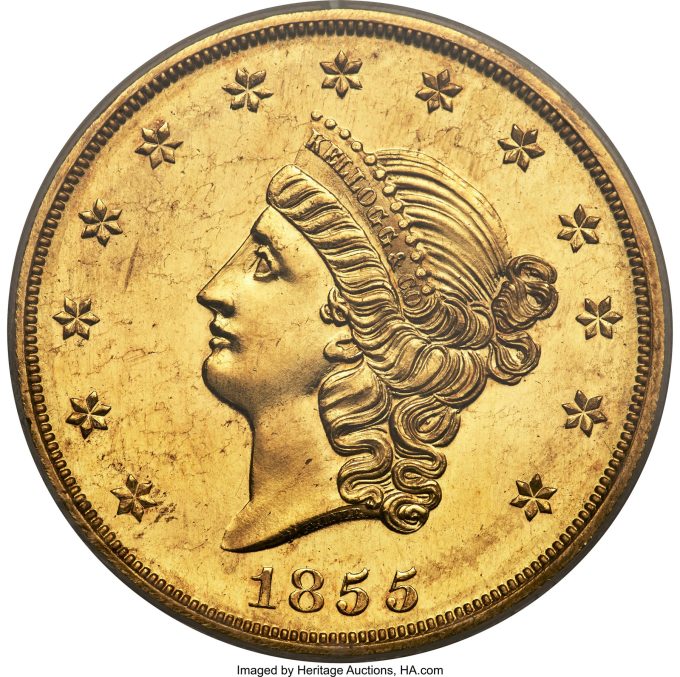 1855 Kellogg & Co. Fifty Dollar Gold Piece, PR64 Cameo