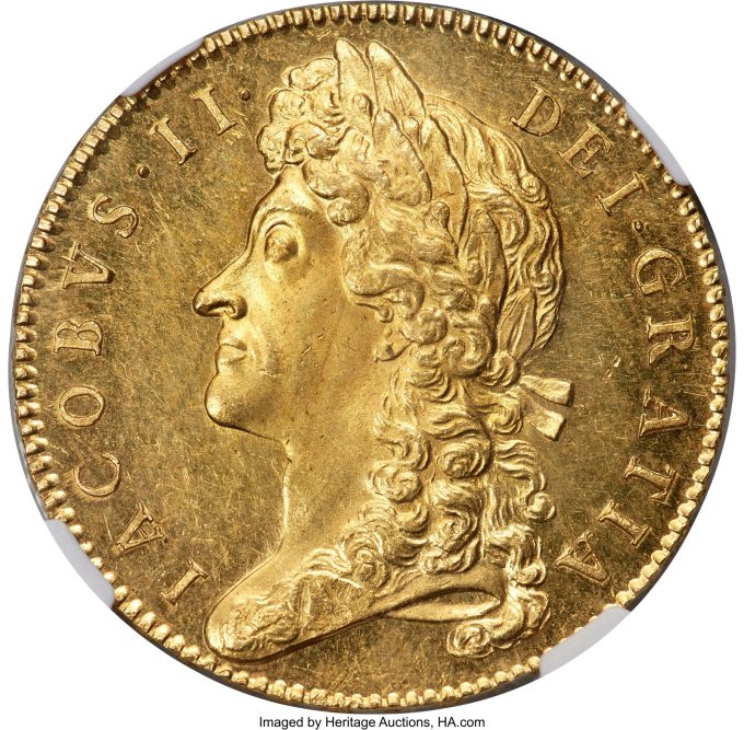 James II gold 5 Guineas 1688 MS64 Prooflike NGC