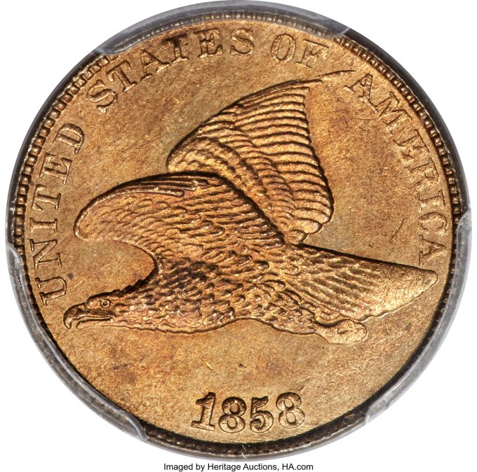 1858 7 Flying Eagle Cent, MS65