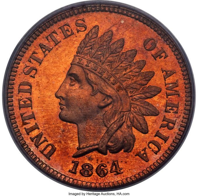 1864 Indian Cent, PR64 Red