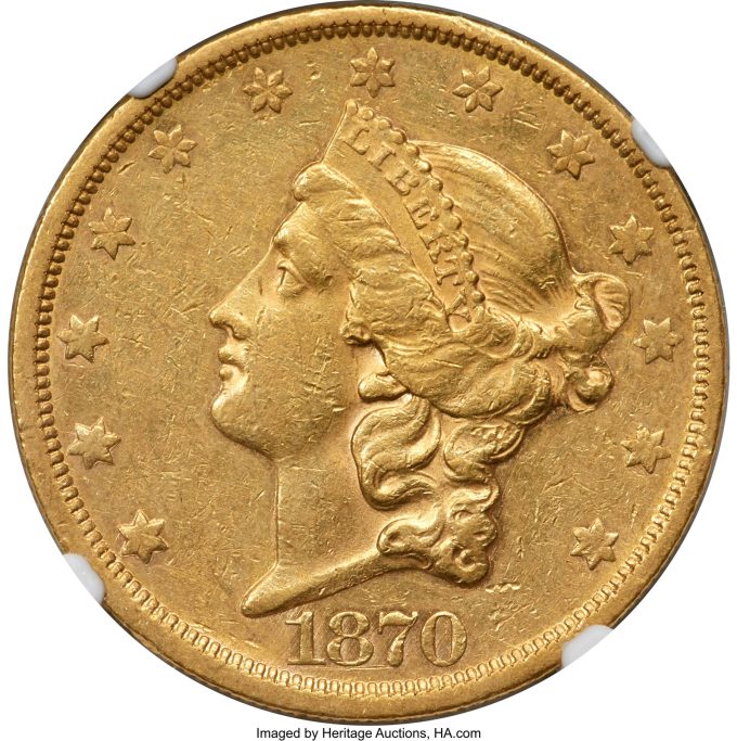 1870-CC Liberty Double Eagle, AU53