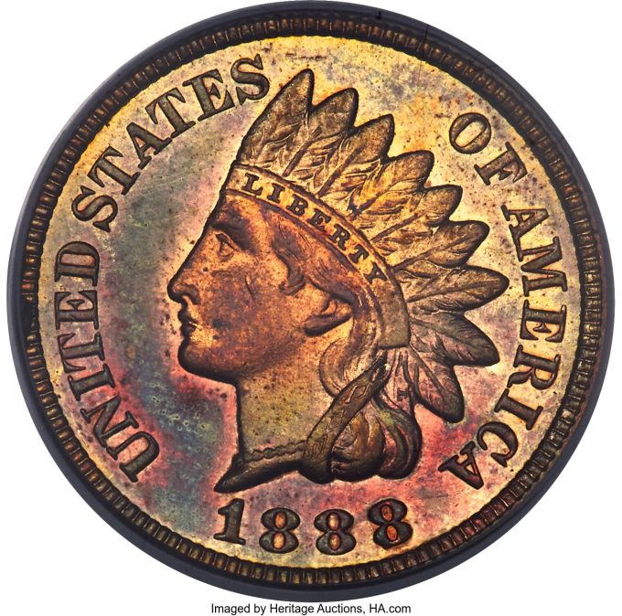 1888 7 Cent, MS64 Red and Brown