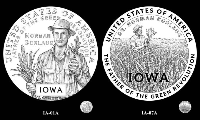 Candidate Designs 01A and 07A 2026 American Innovation $1 Coin for Iowa