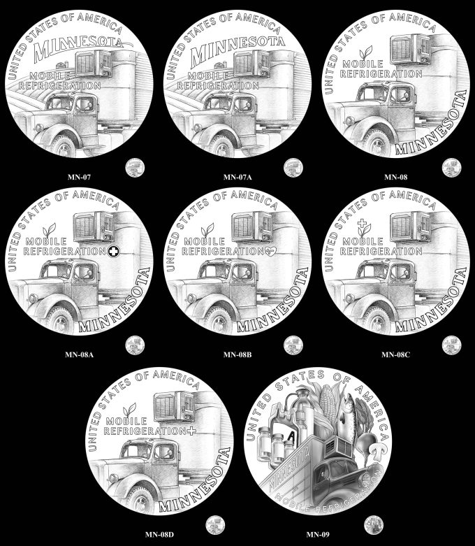 Candidate Designs 7-9 for 2026 American Innovation $1 Coin for Minnesota