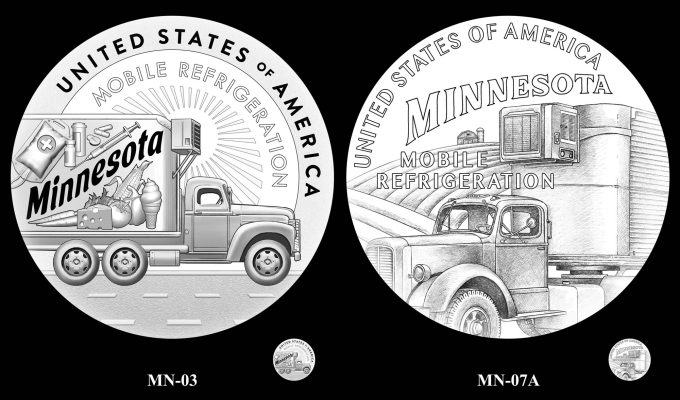 Recommended Design 03 and 07a 2026 American Innovation $1 Coin for Minnesota